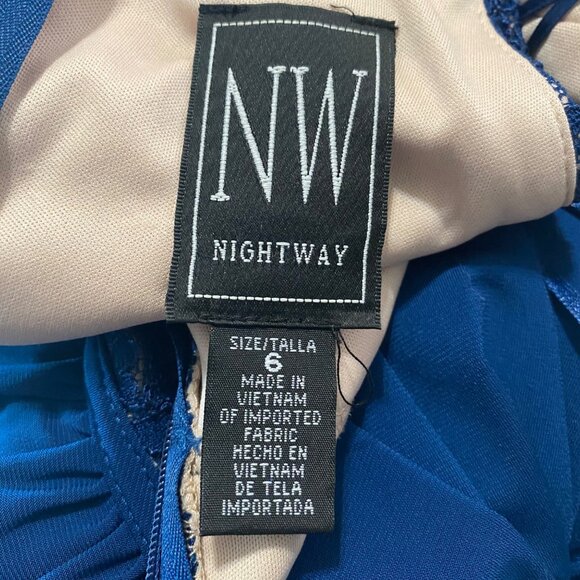 NightWay Maxi Dress Size 6 Gown Blue Lace Sequins Fit & Flare  Formal Party - Picture 3 of 12